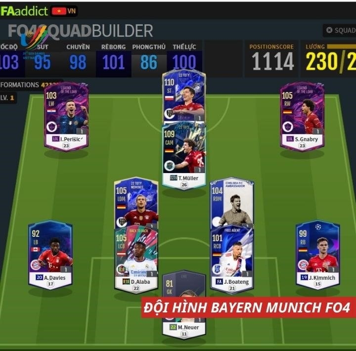 Để xây dựng đội màu Bayern trong FIFA Online 4, bạn có thể tăng chỉ số sức mạnh bằng cách sử dụng Buff và đảm bảo rằng các cầu thủ trong đội của bạn có mối liên kết tốt với nhau.
