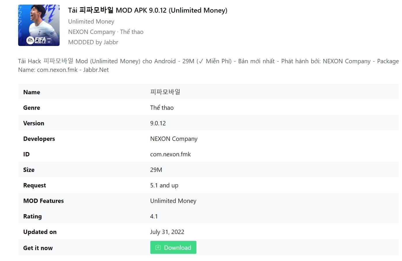 Tải file App Hack Fifa Mobile Hàn Quốc MOD_9.0.12.apk.