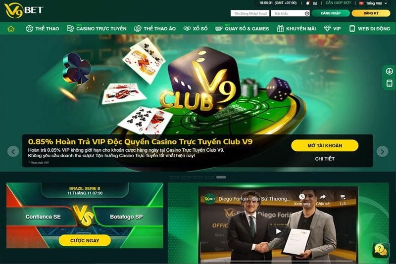 V9Bet là một trang web cá cược bóng đá trực tuyến được đánh giá là uy tín, cung cấp các dịch vụ cá cược chuyên nghiệp và thu hút người chơi bằng các chương trình khuyến mãi hấp dẫn.